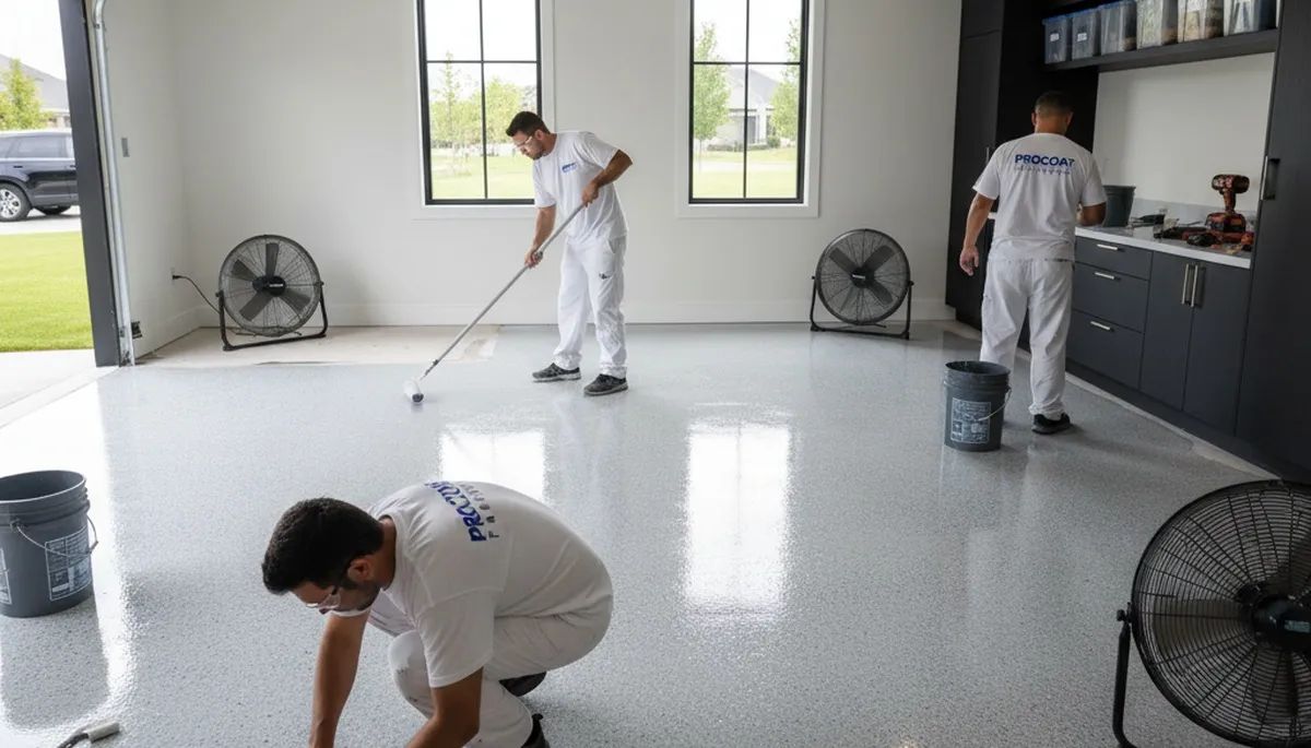 Garage floor epoxy coating in Fort Collins CO applied by professional house painters for durable finish